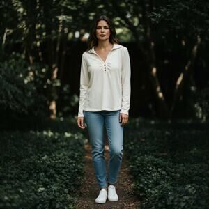 Prana Cream Slub Knit Henley Top Long Sleeve Women's Medium